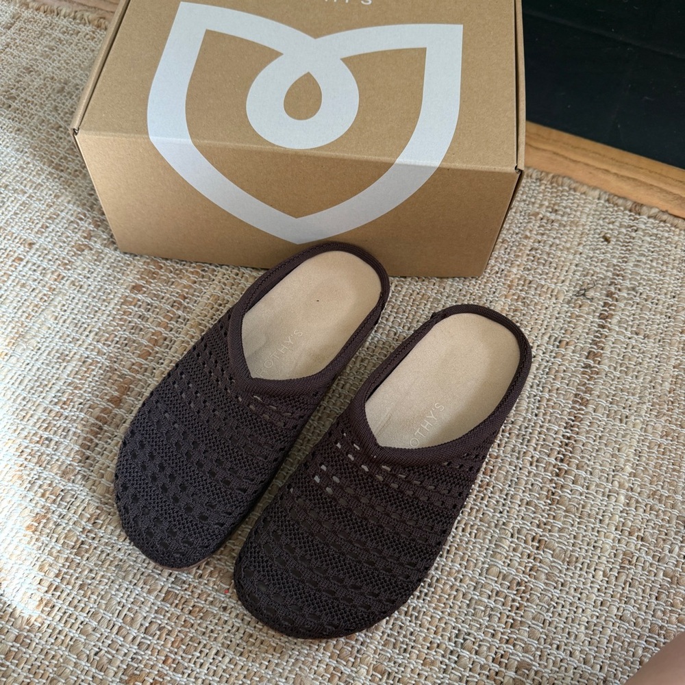 Rothys Brown Knit Slip-On Clog Shoes NEW